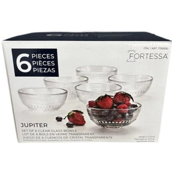 Fortessa Jupiter Clear‎ Glass Bowls Set of 6 NIB - Picture 1 of 6